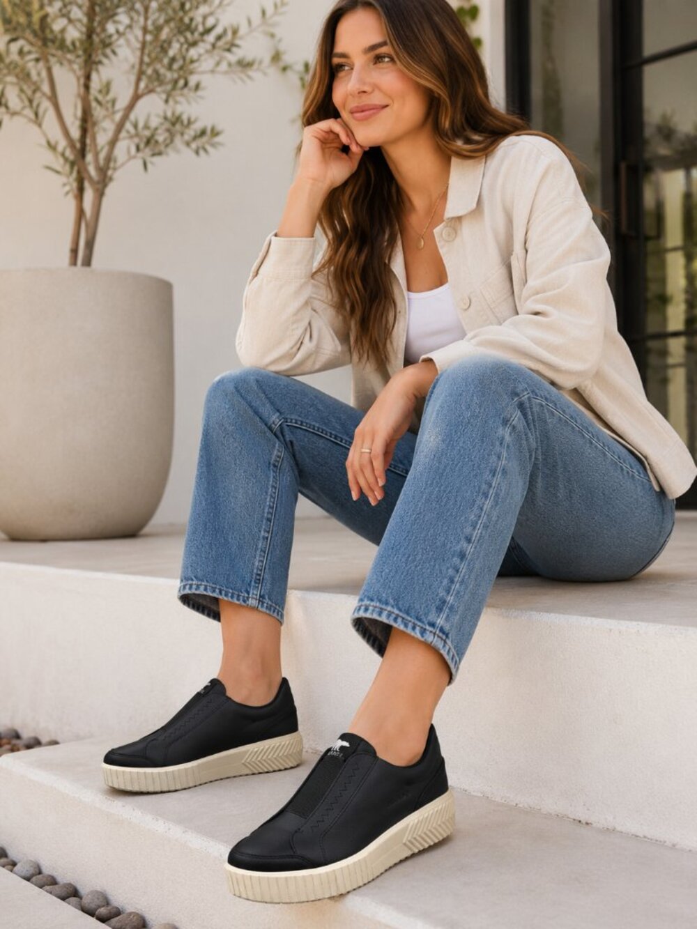 SOREL ONA Ave Slip-On Sneakers Women’s 10 Black Chalk Leather New in Box